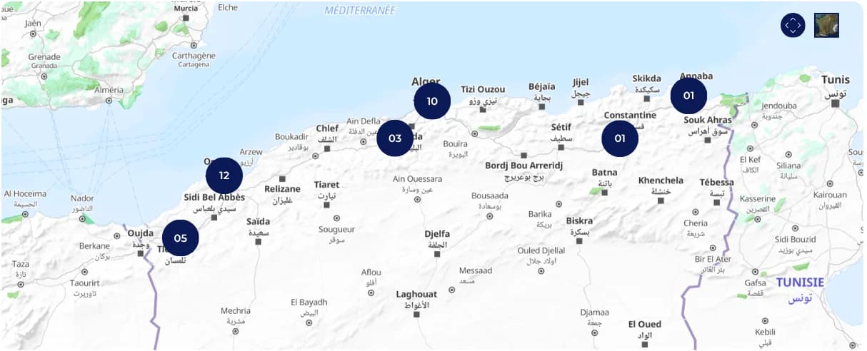Carte des projets REDZ en Algérie